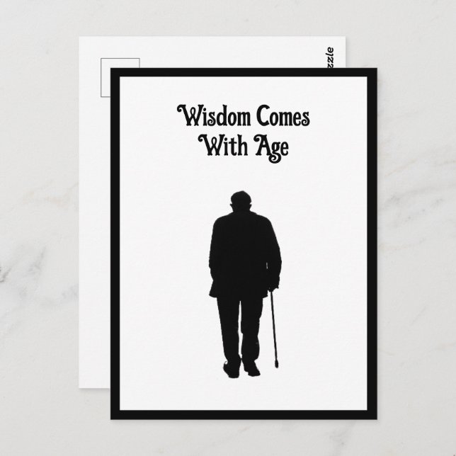 Elderly Man Walking Black Silhouette Drawing Art Postcard (Front/Back)