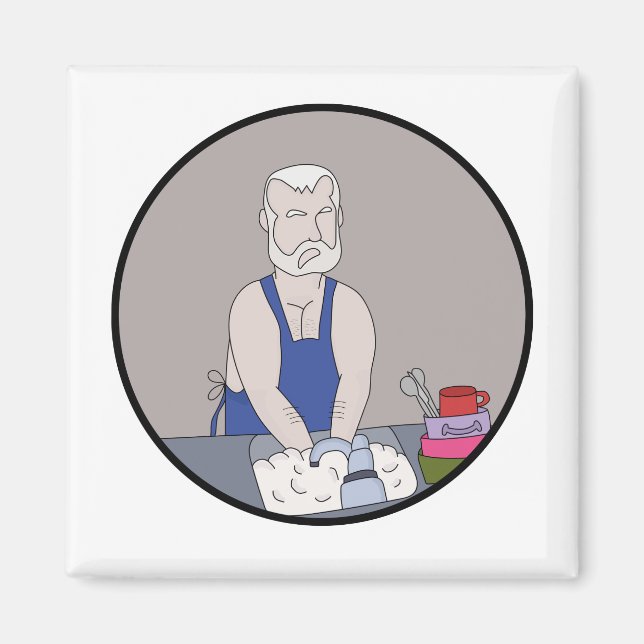 Elderly man washing the dishes magnet (Front)