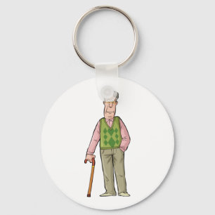 Elderly Man With A Walking Stick Key Ring