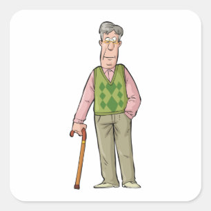 Elderly Man With A Walking Stick Square Sticker