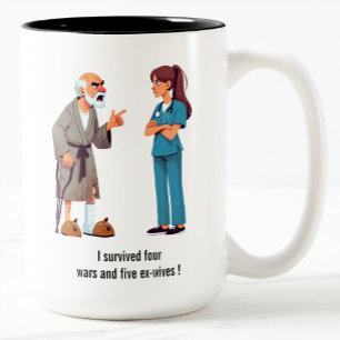 Elderly Patient Yelling at an Exhausted Nurse Two-Tone Coffee Mug