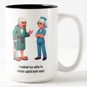 Elderly Patient Yelling at an Exhausted Nurse Two-Tone Coffee Mug