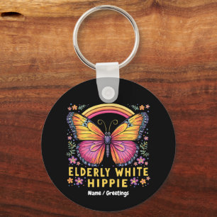 Elderly White Hippie Funny Quote Retro Humor Key Ring
