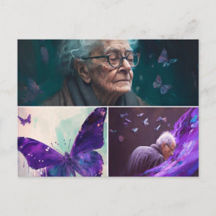 Elderly Woman and Man and Purple Butterflies  Postcard