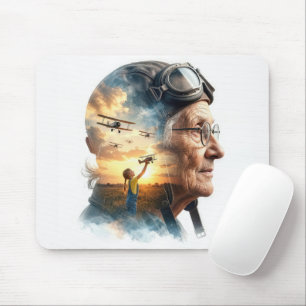 Elderly Woman Aviator with Past Memories Mouse Mat