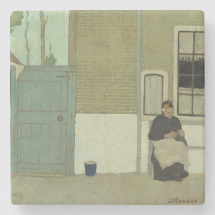 Elderly Woman Before a House in the Netherlands Stone Coaster