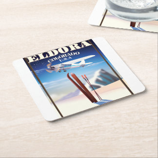 Eldora Colorado travel poster. Square Paper Coaster