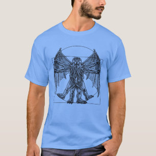 Eldritch Harmony: Cthulhu Awakens in Vitruvian T-Shirt