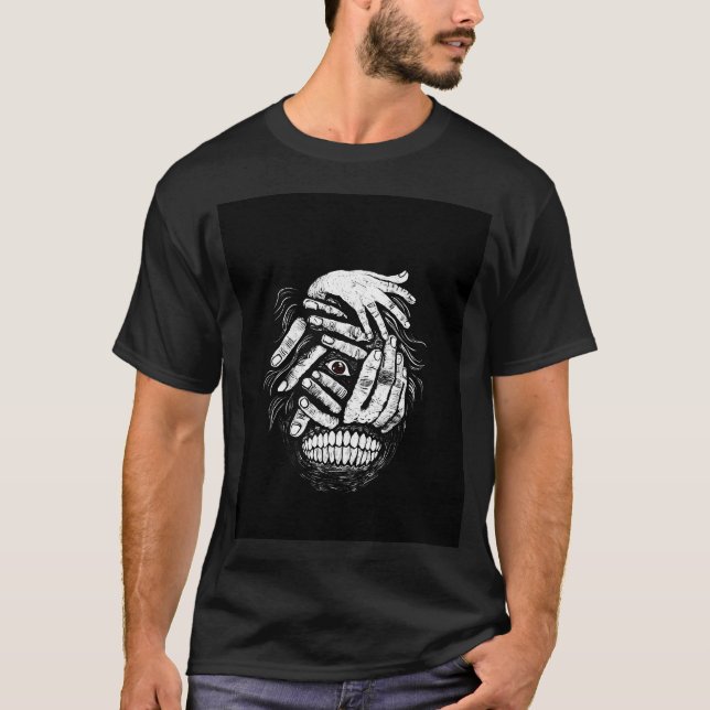 Eldritch Horror Face with Red Eye - Dark Gothic Ar T-Shirt (Front)