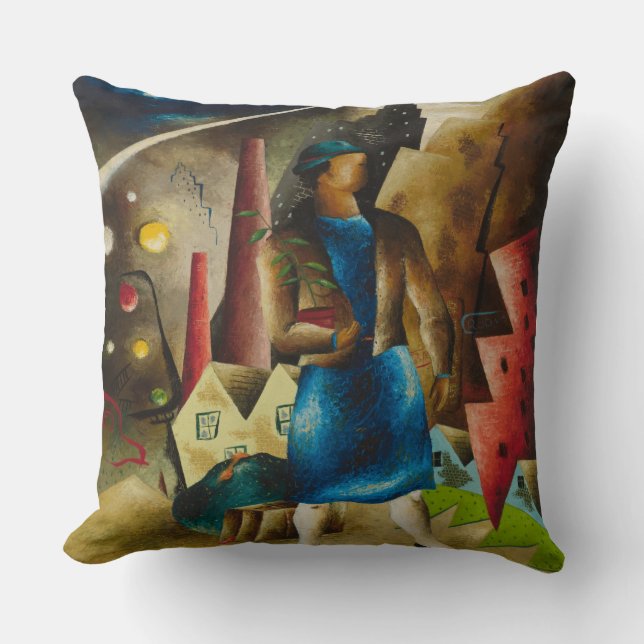Eldzier Cortor's The Eviction Abstract Cushion (Front)