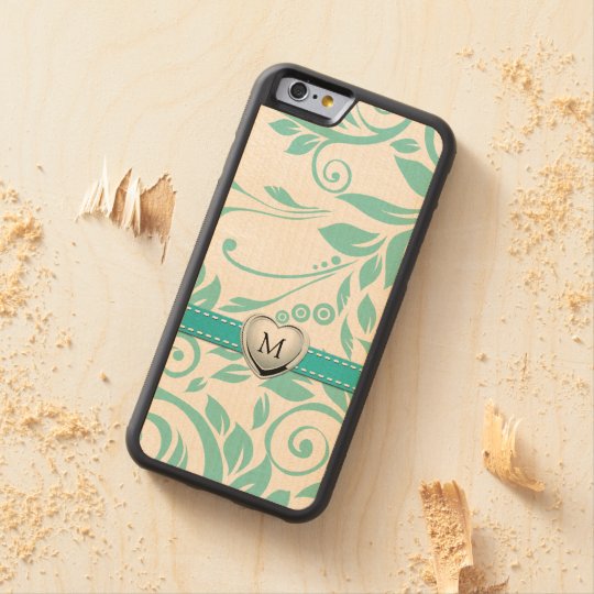Eleagant floral damask pattern with monogram carved maple iPhone 6 bumper case