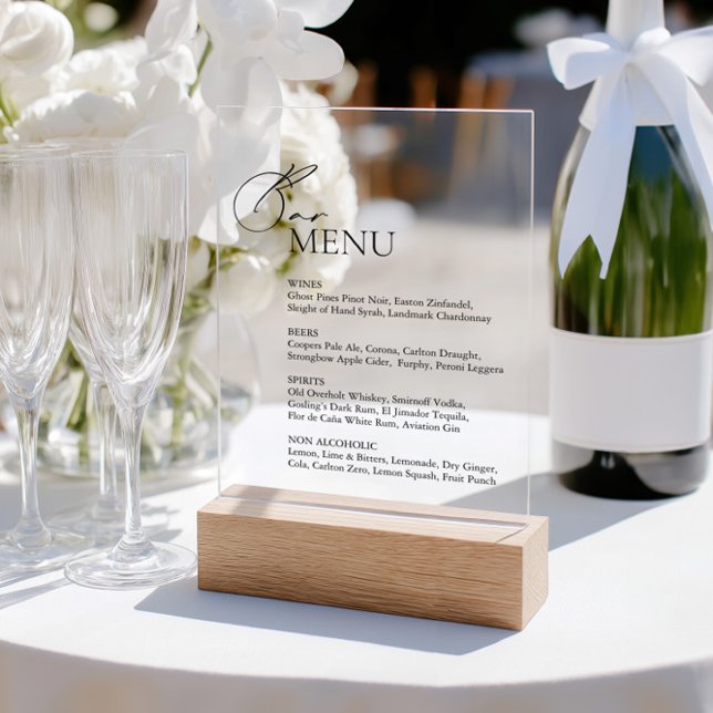 Eleagnt Modern Bar Menu Wedding Acrylic Sign (Eleagnt Modern Bar Menu Wedding Acrylic Sign)