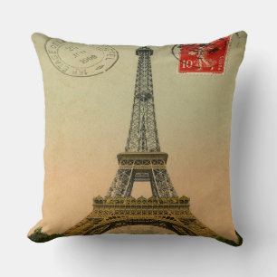 Eleagnt Vintage Paris and Eiffel Tower Postcard Cushion