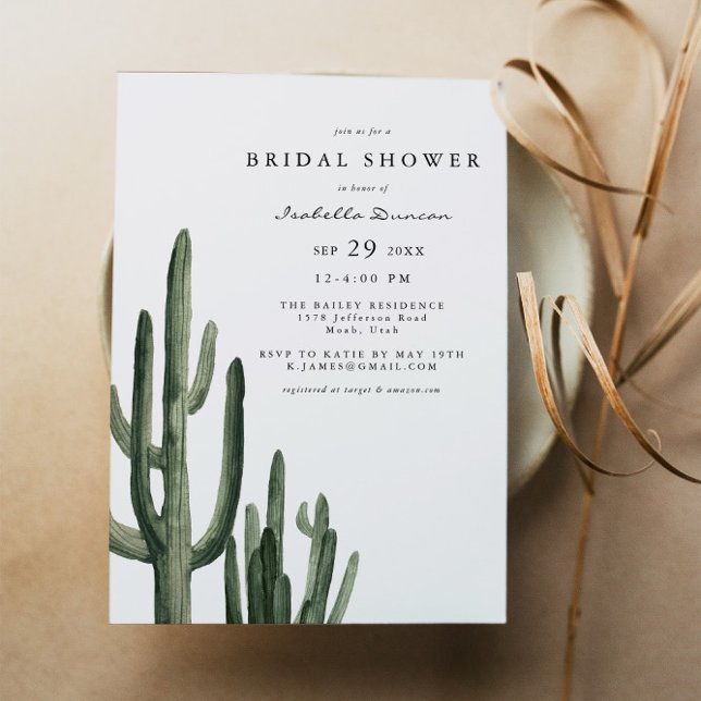 Eleanor - Boho Desert Cactus Simple Bridal Shower Invitation (Creator Uploaded)