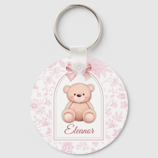Eleanor | Custom Pink Teddy Bear Nursery Design  Key Ring (Front)