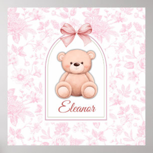 Eleanor   Custom Pink Teddy Bear Nursery Design  Poster