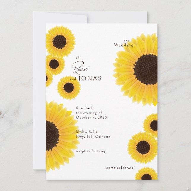 Elebant Sunflowers Wedding Invitation (Front)