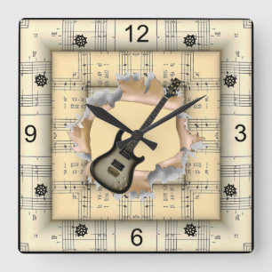 Elec Guitar~Breaking Through~Strange Sheet Music~ Square Wall Clock