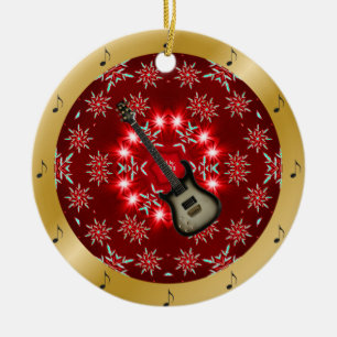 Elec Guitar ~ Silver ~ Red~ Gold ~ Christmas ~ Ceramic Tree Decoration