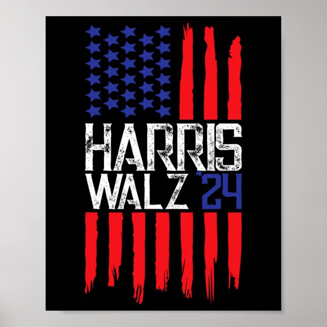 Elect Kamala Harris &amp; Tim Walz 2024 American F Poster (Front)