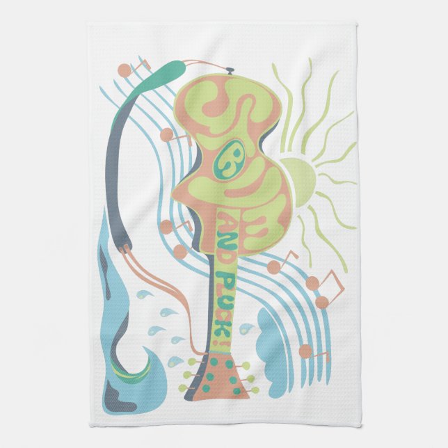 Electic guitar stum beach life tea towel (Vertical)