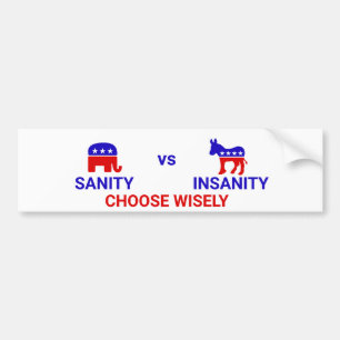 Election 2020: Sanity vs Insanity Bumper Sticker