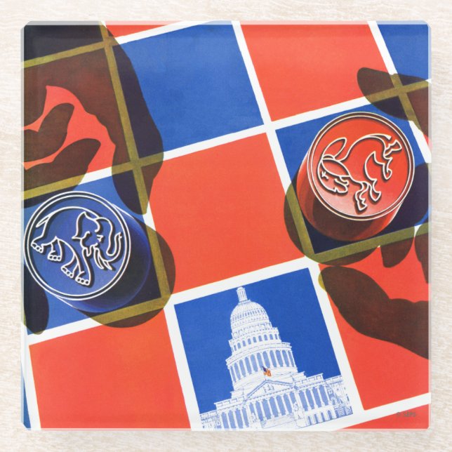 Election Chequerboard Glass Coaster (Front)