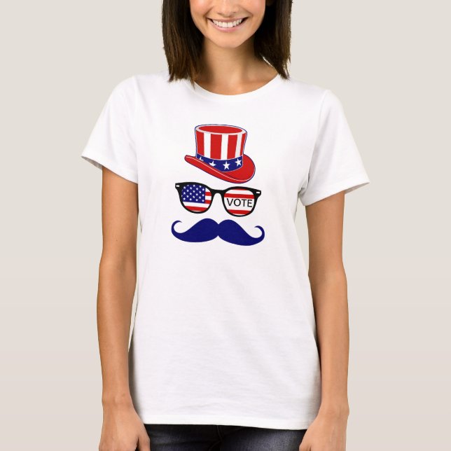 Election T-shirt with Hat, Glasses and Moustache (Front)