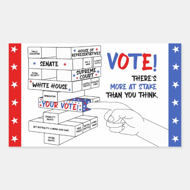 Election Voting Block Tower More at Stake Progress Rectangular Sticker (Front)