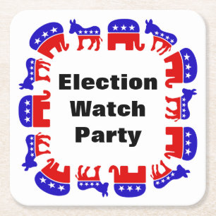Election Watch Party Square Paper Coaster