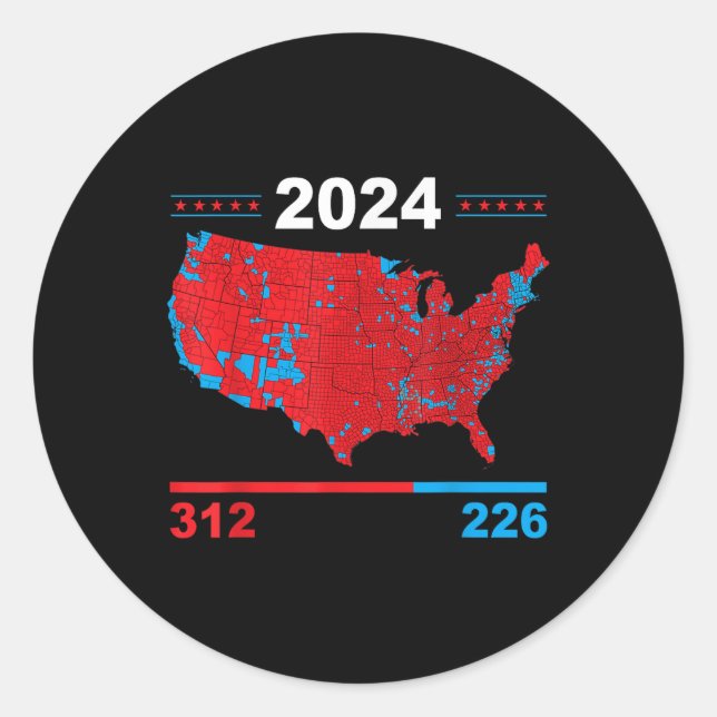 Electoral Map Trump 312 Red 2024 Election Results  Classic Round Sticker (Front)