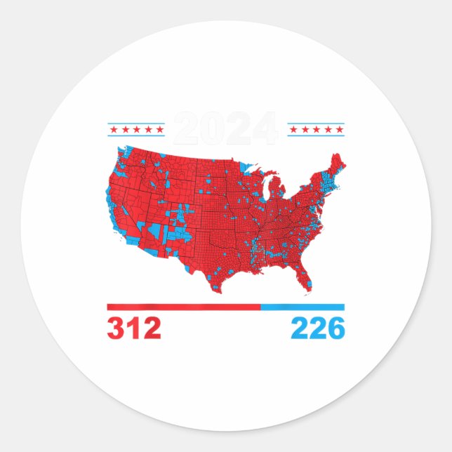 Electoral Map Trump 312 Red 2024 Election Results  Classic Round Sticker (Front)