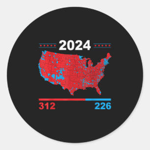Electoral Map Trump 312 Red 2024 Election Results  Classic Round Sticker