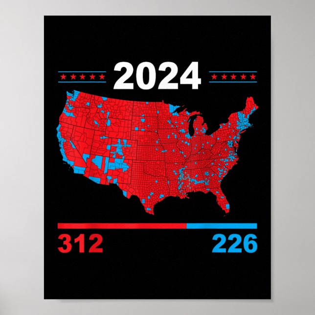 Electoral Map Trump 312 Red 2024 Election Results  Poster (Front)