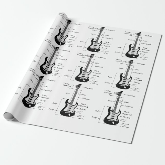 Electric and Acoustic Guitars Music Note Christmas Wrapping Paper (Unrolled)