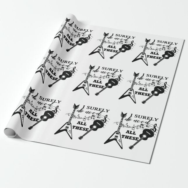 Electric and Acoustic Guitars Music Note  Wrapping Paper (Unrolled)