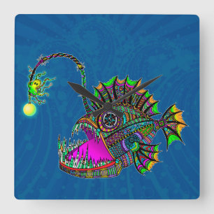 Electric Angler Fish Square Wall Clock