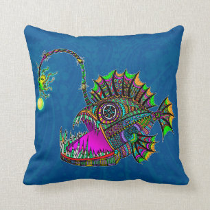 Electric Angler Fish Throw Pillow