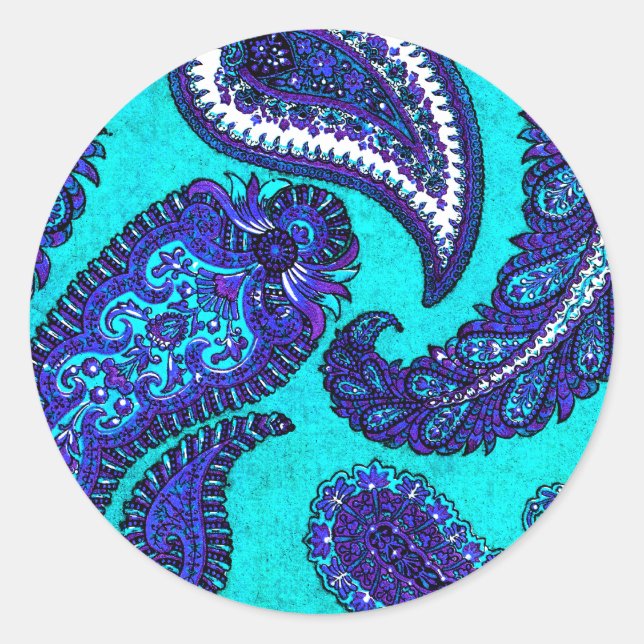 Electric Aqua Paisley Envelope Seal Sticker (Front)