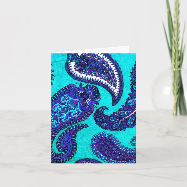 Electric Aqua Paisley Note Cards (Front)