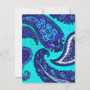 Electric Aqua Paisley Wedding Invitation RSVP