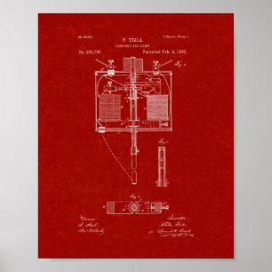 Electric Arc Lamp Patent - Burgundy Red Poster