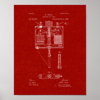 Electric Arc Lamp Patent - Burgundy Red Poster