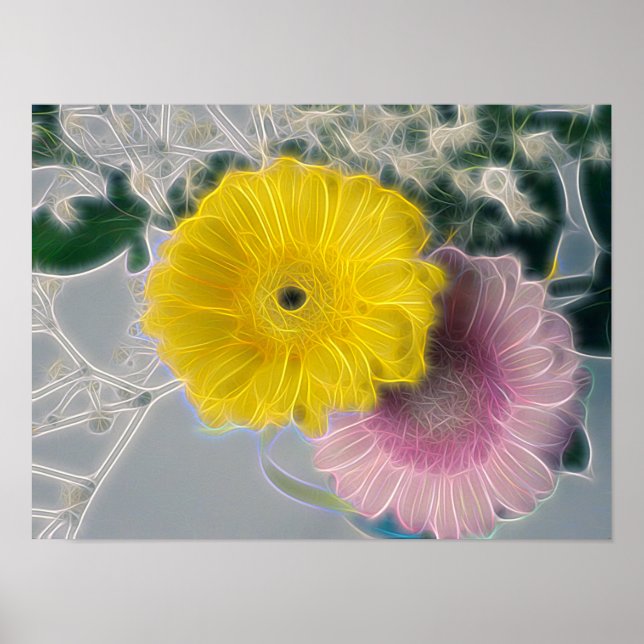 Electric Art Daisies bouquet Poster (Front)