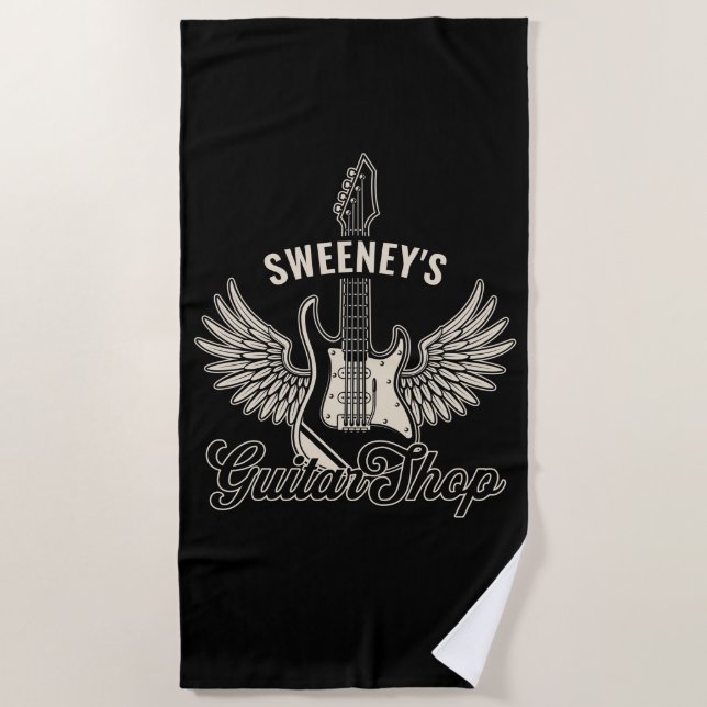 Electric Axe Wings ADD NAME Guitarist Guitar Shop Beach Towel (Front)