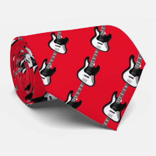 Electric Base Guitar Pattern in Black and White  Tie