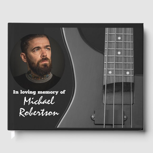 Electric Bass Guitar on Black Memorial Guest Book (Front)