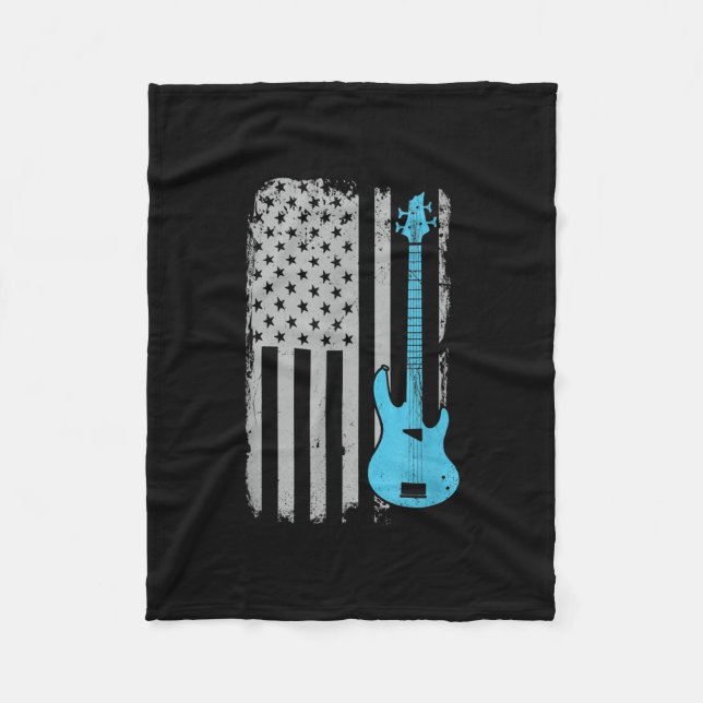 Electric Bass Guitar Player American Flag Musician Fleece Blanket (Front)
