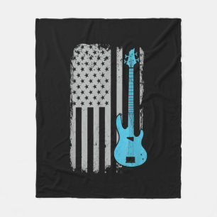 Electric Bass Guitar Player American Flag Musician Fleece Blanket