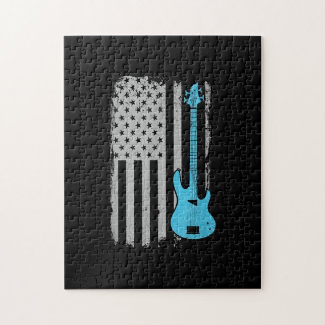 Electric Bass Guitar Player American Flag Musician Jigsaw Puzzle (Vertical)